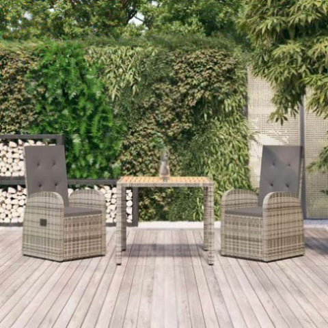 ZNTS 3 Piece Garden Dining Set Grey Poly Rattan&Solid Wood Acacia 3157618