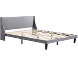 Double Bed Velvet Grey 4FT6 Upholstered Bed with Winged Headboard, Wood Slat Support WF284398AAG