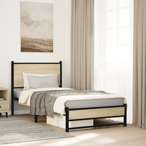 Metal Bed Frame without Mattress Sonoma Oak 75x190 cm Small Single 4007876