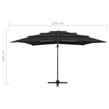 Garden Parasol Black Polyester Large Foldable Garden Parasol 313826