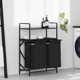 Laundry Basket 2 Compartments with Shelves Black Oak 859085