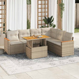 7 Piece Garden Sofa Set with Cushions Beige Poly Rattan Acacia 3327495