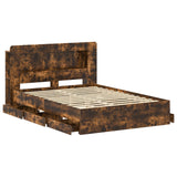 Bed Frame with Storage Smoked Oak 135 x 190 cm Engineered Wood 3434037