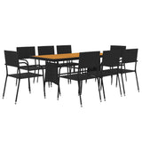 Outdoor Dining Set Black PE Rattan, Steel, Solid Acacia Wood Large 3120107