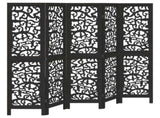 Room Divider 5 Panels Black Solid Wood Paulownia 358757