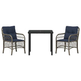 Garden Dining Set with Cushion 3 pcs Grey and Black Rattan 3380246