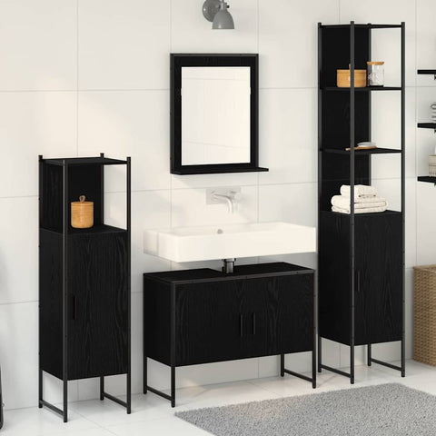 Bathroom Furniture Set with Door 4 pcs Black 33 x 33 x 185.5 cm 3334404