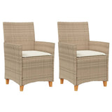 Garden Chairs with Cushions 2 pcs Beige Poly Rattan&Solid Wood 368719