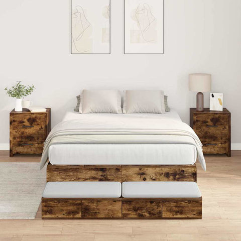 Storage Bed Frame with Drawer Smoked Oak 236.5 x 120 x 31.5 cm 3335633