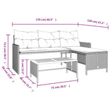 Garden Sofa with Table and Cushions L-Shaped Grey Poly Rattan 365582