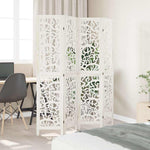 Room Divider 4 Panels White Solid Wood Paulownia 358738