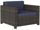 PE Rattan Garden Armchair with Cushion - Mixed Brown/Navy Blue T3398P555906