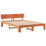 Bed Frame with Headboard Wax Brown 140 x 200 cm Solid Pine Wood 872652
