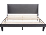 Double Bed Velvet Grey 4FT6 Upholstered Bed with Winged Headboard, Wood Slat Support WF284398AAG