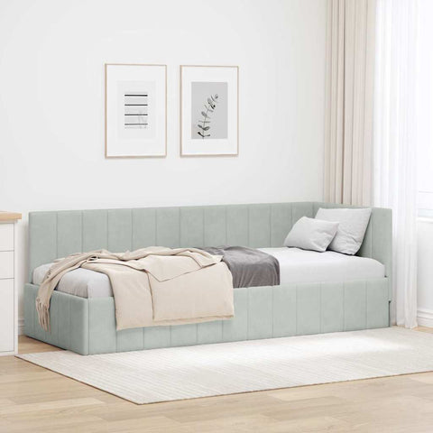 Corner Bed Frame with Headboard Light grey 80 x 200 cm Velvet 42016287
