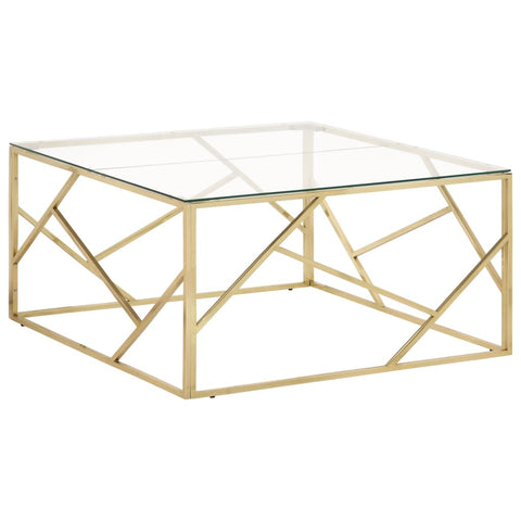 ZNTS Coffee Table Gold Stainless Steel and Tempered Glass 349954