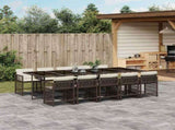 11 Piece Garden Dining Set with Cushions Brown Poly Rattan 3211653