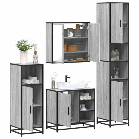 ZNTS 4 Piece Bathroom Furniture Set Grey Sonoma Engineered Wood 3301208