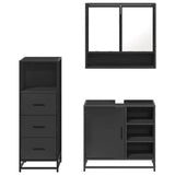 ZNTS 3 Piece Bathroom Furniture Set Black Engineered Wood 3301055