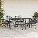 7 Piece Garden Dining Set Black Poly Rattan Glass 3334440