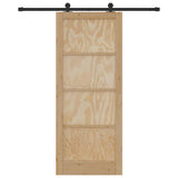Sliding Door Natural and Black 86 x 211 cm Solid Pine Wood 3333344