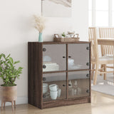 Side Cabinet with Glass Doors Brown Oak 68x37x75.5 cm 836384