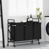 Laundry Basket 3 Compartments with Wheels Black Oak 859090