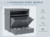 Pet Feeder Station, Dog, Cat Storage Container, with Raised Bowls, Hanger, Cabinet - Grey T3398P349788