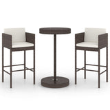 3 Piece Garden Bar Set with Cushions Poly Rattan Brown 3095377