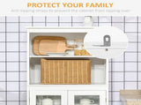 Freestanding Kitchen Cupboard, 4-Door Storage Cabinet with Adjustable Shelf and Glass Doors for T3398P344762