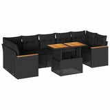 7 Piece Garden Sofa Set with Cushions Black Poly Rattan Acacia 3327457