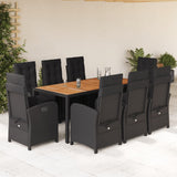 9 Piece Garden Dining Set with Cushions Black Poly Rattan 3212479