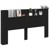 Storage Headboard with LED Black Engineered Wood 3418690
