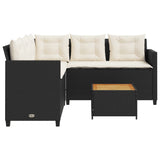 Garden Sofa with Table and Cushions L-shaped Black Poly Rattan 369048