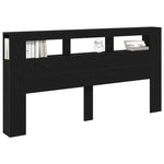 ZNTS Storage Headboard with LED Lights Black Oak 200x18,5x103,5 cm 863116