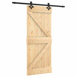 Sliding Door Natural and Black 85 x 210 cm Solid Pine Wood 3445059