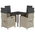 5 Piece Garden Dining Set with Cushions Light Grey Poly Rattan 3212606