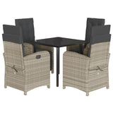 5 Piece Garden Dining Set with Cushions Light Grey Poly Rattan 3212606