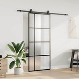 Sliding Door with Hardware Set Black 90x205 cm ESG Glass 3375951