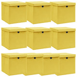 Storage Boxes with Lids 10 pcs Yellow 32x32x32 cm Fabric 288368