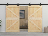 Sliding Door 2 pcs Natural and Black Solid Pine Wood 3444879