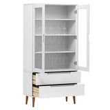 Vitrine Cabinet MOLDE White 90x35x175 cm Solid Wood Pine 350544