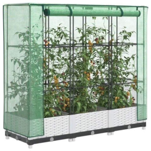 ZNTS Raised Bed with Greenhouse Cover Rattan Look 120x40x123 cm 4015839