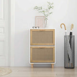 Shoe Cabinet White 52x25x80 cm Engineered Wood&Natural Rattan 345645