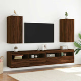 TV Wall Cabinet with LED Lights Brown Oak 30.5x35x70 cm 837244