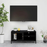 TV Cabinet Black Black powder-coated steel, tempered glass 336055