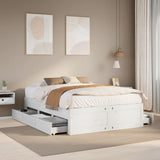 Bed Frame without Mattress with Drawers White 150x200 cm King Size Solid Wood Pine 3308802