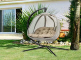 Hanging Egg Chair, Folding Texteline Swing Hammock with Side Pocket, Cushion and Stand for Indoor T3398P320371