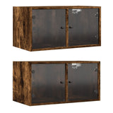 Wall Cabinets with Glass Doors 2 pcs Smoked Oak 68.5x37x35 cm 836506