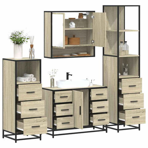 ZNTS 4 Piece Bathroom Furniture Set Sonoma Oak Engineered Wood 3301291